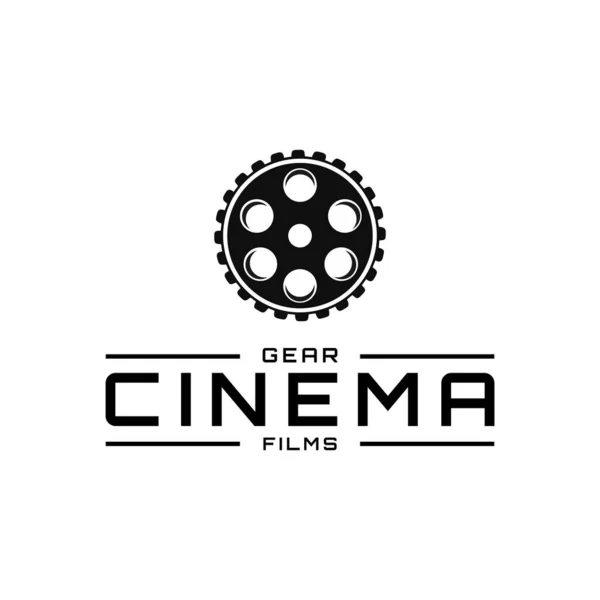 Logo design Retro film cinema production Gear wheel. Vintage retro vector template logo machine wheel