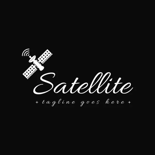 Space science logo with an object in the form of a space satellite with a stylish font on the logo design vector template