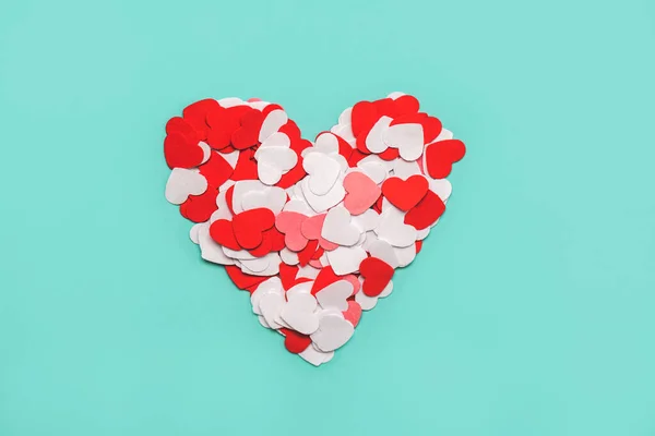 Vista Superior Corações Papel Forma Coração Sobre Fundo Azul Conceito — Fotografia de Stock