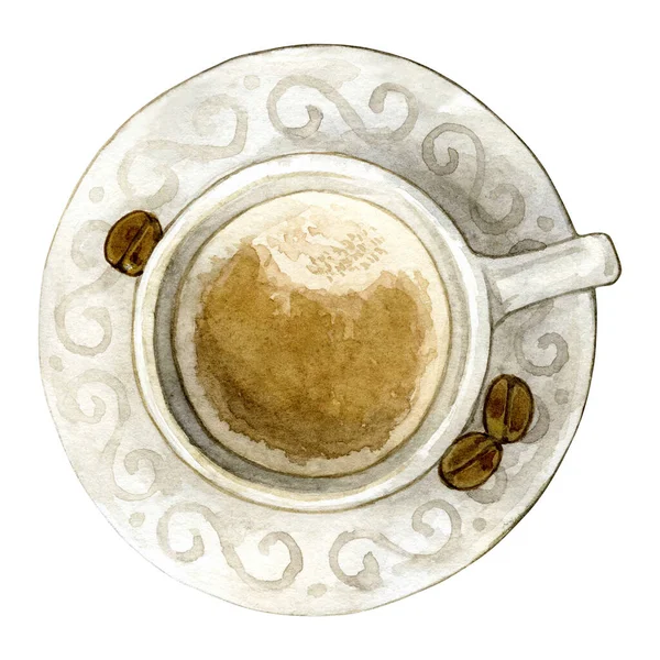 Aquarell-Illustration einer Tasse Kaffee. Vereinzelt auf weißem Hintergrund. Kann für Postkarten, Aufkleber und Menüs verwendet werden. — Stockfoto