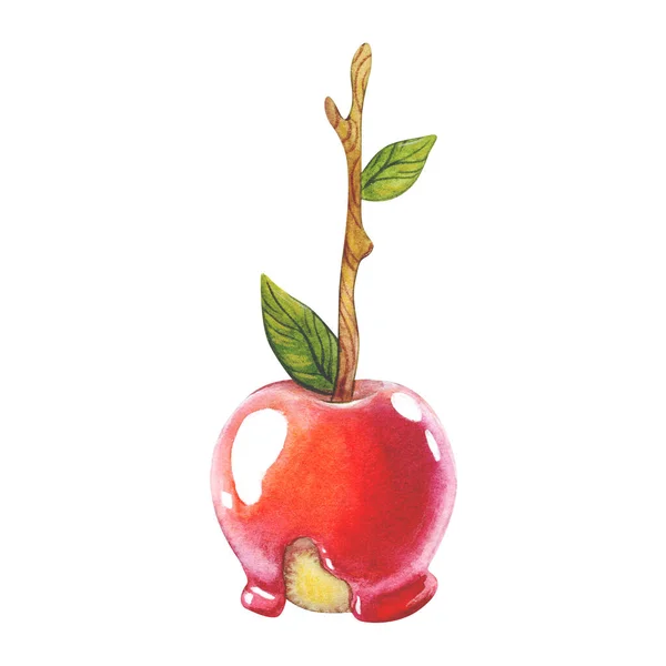 Aquarell Illustration von Karamell-Apfel isoliert auf weißem Hintergrund. — Stockfoto
