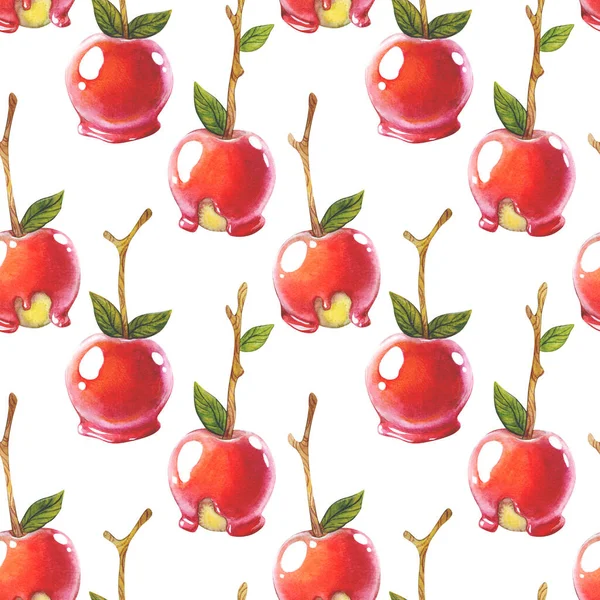 Бесшовный рисунок с карамельными яблоками изолированы на белом фоне. — стоковое фото