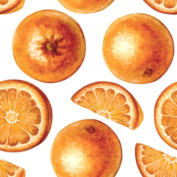 Płynny wzór z pomarańczami wyizolowanymi na białym tle. Jasny zbiór owoców ręcznie rysowanych ilustracji. — Zdjęcie stockowe