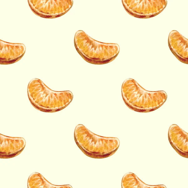 Seamless Pattern Tangerines Bright Fruit Collection Hand Drawn Illustrations Can — Fotografia de Stock