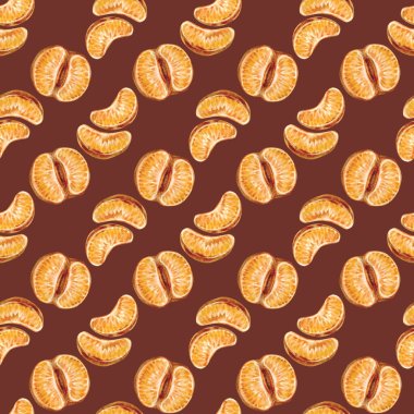 Mandalinalı kusursuz desen. El çizimi resimlerin parlak meyve koleksiyonu. Ambalaj kağıdı, tekstil ve menülerde kullanılabilir..