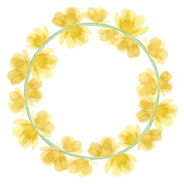 Watercolor frame with yellow flowers isolated on white background.