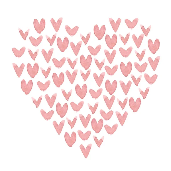 Akvarell Illustration Hjärtan Isolerade Vit Bakgrund Alla Hjärtans Dag Samling — Stockfoto