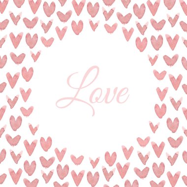 Watercolor frame with hearts isolated on white background. Valentine's Day collection of hand drawn illustrations. Can be used in wrapping paper, textiles, greeting cards.