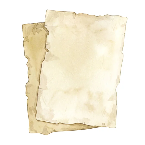 Акварельні Ілюстрації Старих Паперових Листів Ізольовані Білому Тлі Вінтажна Колекція — стокове фото