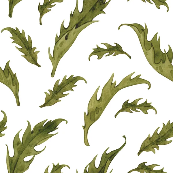 Vintage Akwarela Wzór Zielonymi Liśćmi Dzikie Kwiaty Ręcznie Rysowane Ilustracji — Zdjęcie stockowe