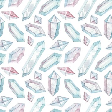 Narin pembe-mavi kristalli suluboya desenli. Beyaz arka planda izole edilmiş. Sihir koleksiyonu.