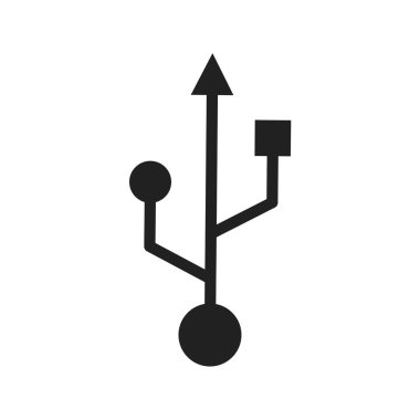 Düz biçimli vektör siyah usb simgesi. Dosya aktarım bilgi teknolojisi aygıtı.