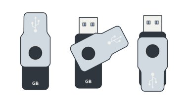 USB flaş bellek düz stil, beyaz arkaplanda. İzole vektör modellemesi.