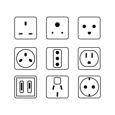 Basit çizgi vektör elektrik soketi düz stil. Simge resimlemesini ayarla.