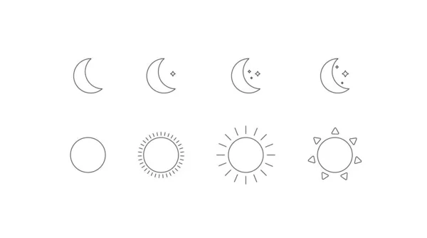 Sol Luna Aislado Conjunto Iconos Línea Ilustración Del Concepto Día — Vector de stock