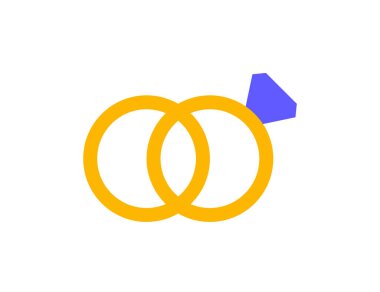 Evlilik yüzüğü ikonu. Elmas gelin çizimi. Düz vektör biçiminde nişan altını.