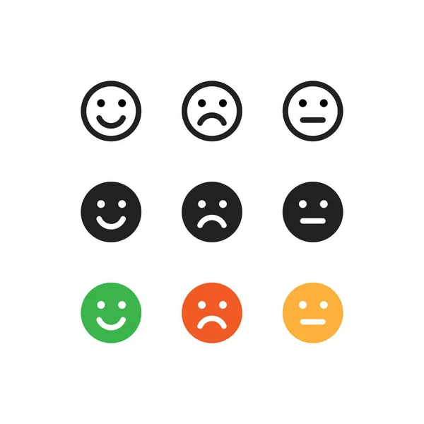 Uśmiech Prosta Linia Zestaw Ikon Kolorów Happy Smiley Koncepcja Emotikony — Wektor stockowy