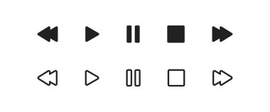Çal, durdur düğmesini. Ses oynatıcı simgesi seti. Düz vektör biçiminde müzik dur sembolü.