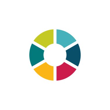 Diyagram çizimi. Altı basamaklı model çizelgesi. Şablon bus düz vektör biçiminde dairesel grafik.