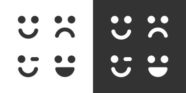 Mutlu yüz ifadeleri. Gülen ikon. Düz vektör biçiminde duygu gösterimi.