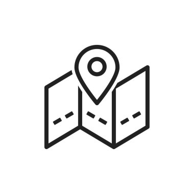 Harita iğne simgesi. Ana yol, GPS çizgisi sembolü. Düz vektör biçiminde çizgi noktası.