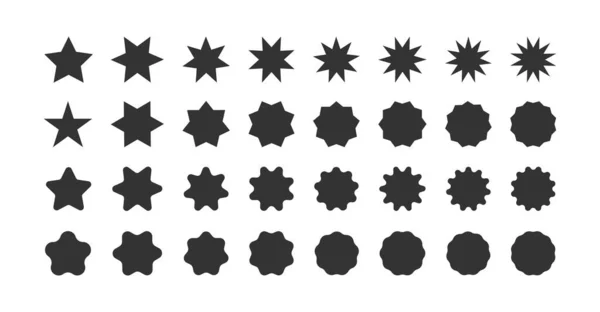 Set Forme Stellari Elementi Poligonali Simbolo Design Geometrico Nero Firma — Vettoriale Stock