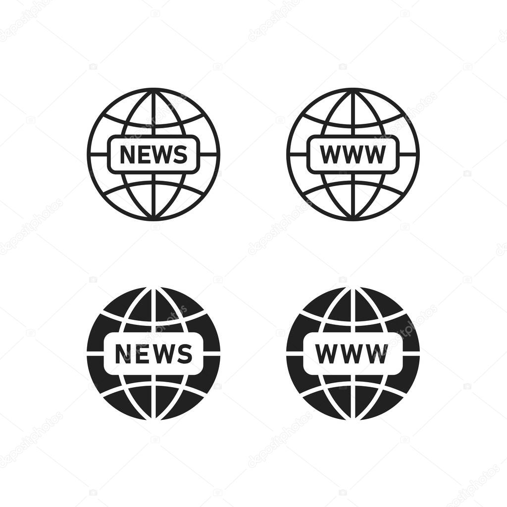 World website icon. Www globe symbol. News site logo in vector flat style.