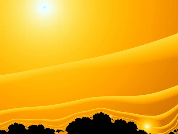 Yellow Background Bright Sun Dark Silhouettes Bel — Stock Photo, Image