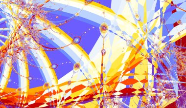 Rastgele düzenlenmiş birçok geometrik elementten çok renkli soyutlama.