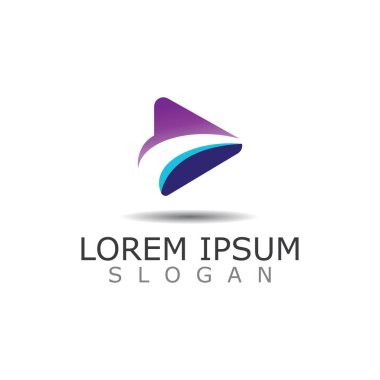 Çokgen Medya Oyun Logosu İllüstrasyonu. Düğme vektör şablonunu çal