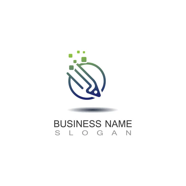 Digital Lápis Tech Logo Moderno Para Design Logotipo Negócio Modelo — Vetor de Stock