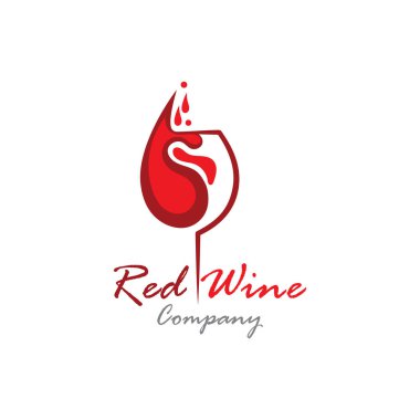 Red Wine logo template glass, splash of wine. Vector illustration