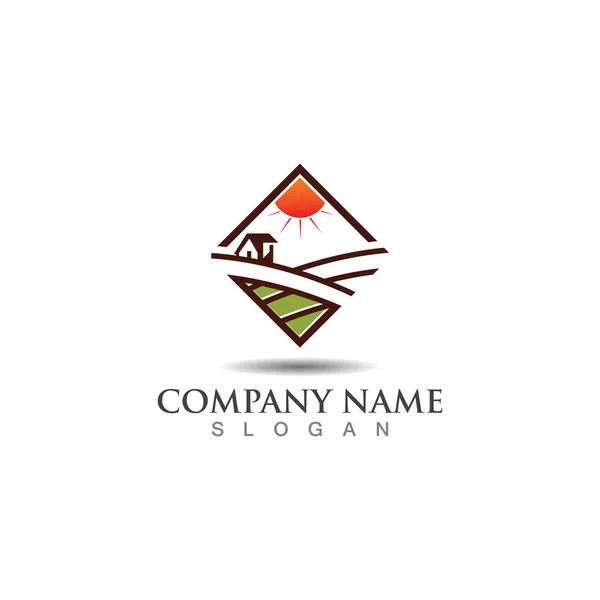 Farming Green Nature Logo Design Template Agriculture Icon — Stockový vektor
