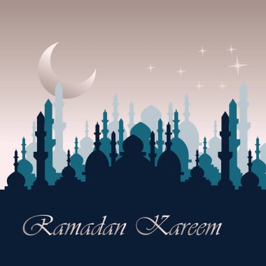 Camii ve kutsal ayı olan Ramazan Kareem İslami tasarımı kutlu olsun. vektör illüstrasyonu