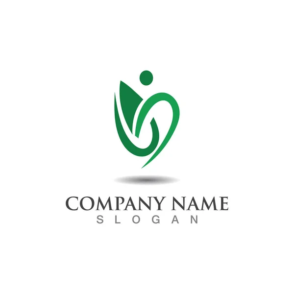 People Leaf Logo Abstract Nature Design Vector Image Template — Vetor de Stock