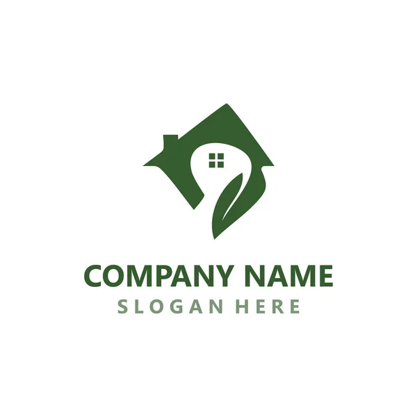 Green Home Logo Friendly Creative Ecology Simple Design Template — Vetor de Stock