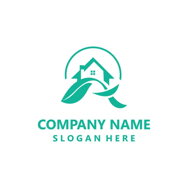 Green Home Logo Friendly Creative Ecology Simple Design Template — 스톡 벡터