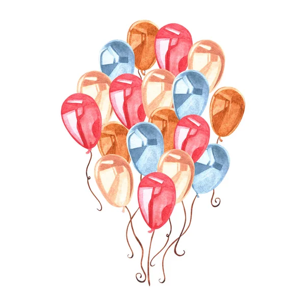 Balonlar. Doğum günü temasında suluboya vintage illüstrasyon. Beyaz bir arka planda izole edilmiş. Tasarımın için..