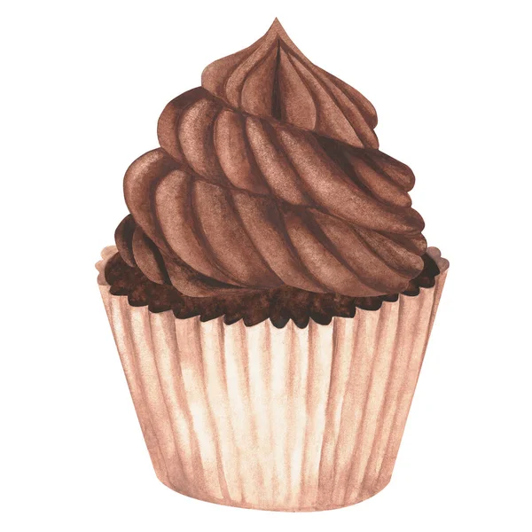 Cupcake Chocolat Illustration Vintage Aquarelle Isolé Sur Fond Blanc Pour — Photo