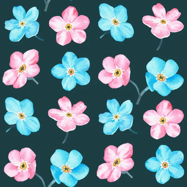 Mavi Pembe Unutma Beni Şablon Vahşi Çiçek Koleksiyonuna Suluboya Botanik — Stok fotoğraf