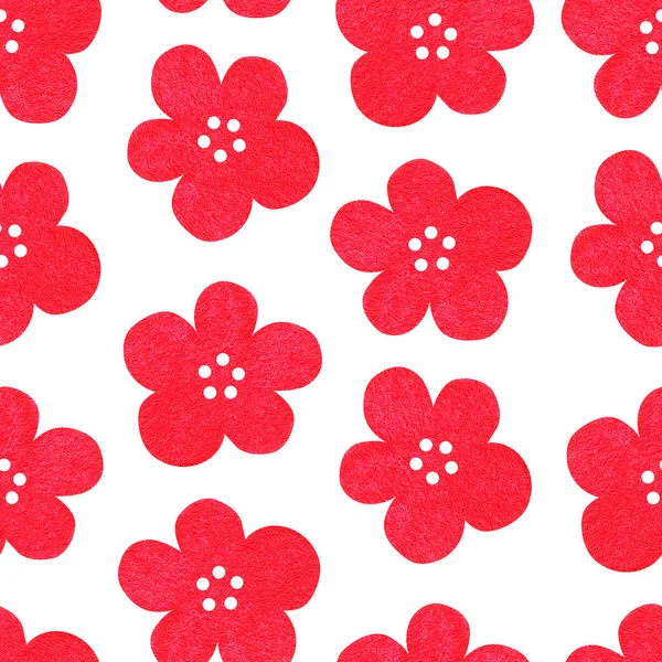 Seamless pattern of red flowers. Watercolor vintage illustration. Isolated on a white background. — Stock Photo, Image
