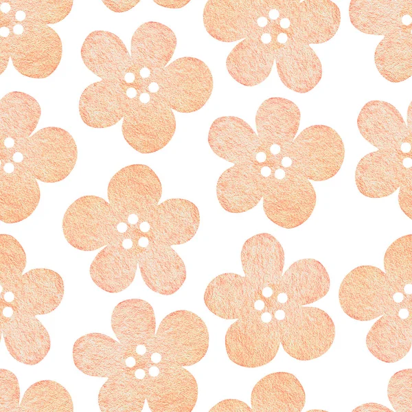 Seamless pattern of beige flowers. Watercolor vintage illustration. Isolated on a white background. — Stock Photo, Image