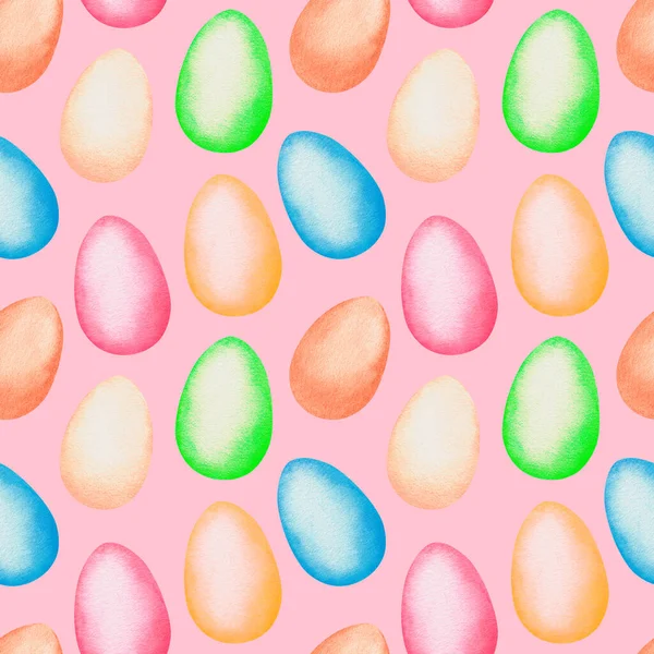 Huevos de Pascua patrón sin costura. Ilustración vintage acuarela. Aislado sobre un fondo rosa. —  Fotos de Stock