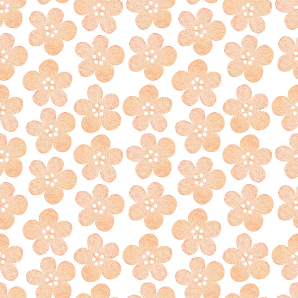 Seamless pattern of beige flowers. Watercolor vintage illustration. Isolated on a white background. — Stock Photo, Image