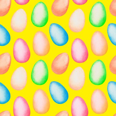 Paskalya yumurtaları pürüzsüz. Suluboya vintage çizim. Sarı arka planda izole edilmiş..