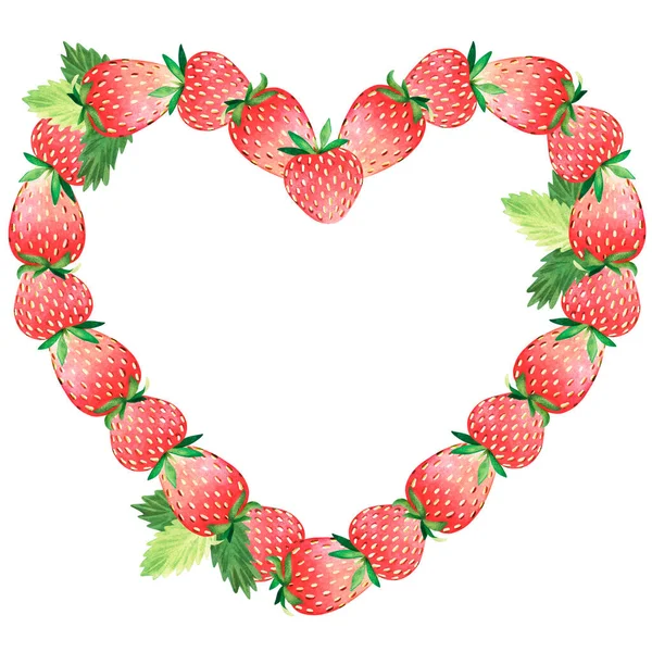 Strawberry heart. Watercolor illustration. Isolated on a white background. For your design. — Stockfoto