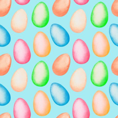 Paskalya yumurtaları pürüzsüz. Suluboya vintage çizim. Mavi bir arkaplanda izole edilmiş.