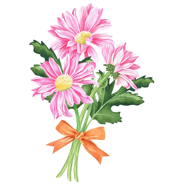 Bir buket pembe çiçek. Suluboya vintage illüstrasyon. Beyaz bir arkaplanda izole edilmiş. Tasarım için.