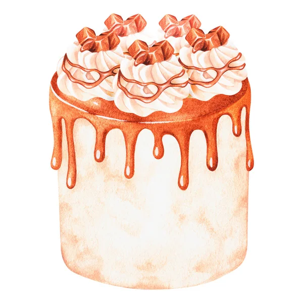 Pastel con rayas de caramelo. Ilustración en acuarela. Aislado sobre un fondo blanco. Para el diseño. — Foto de Stock