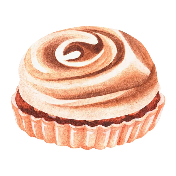 Tartlet with peanuts. Watercolor illustration. Isolated on a white background. For design